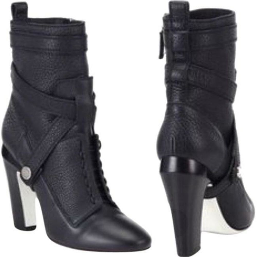 FENDI‎ Black Leather Wrap Boots/Booties 34.5